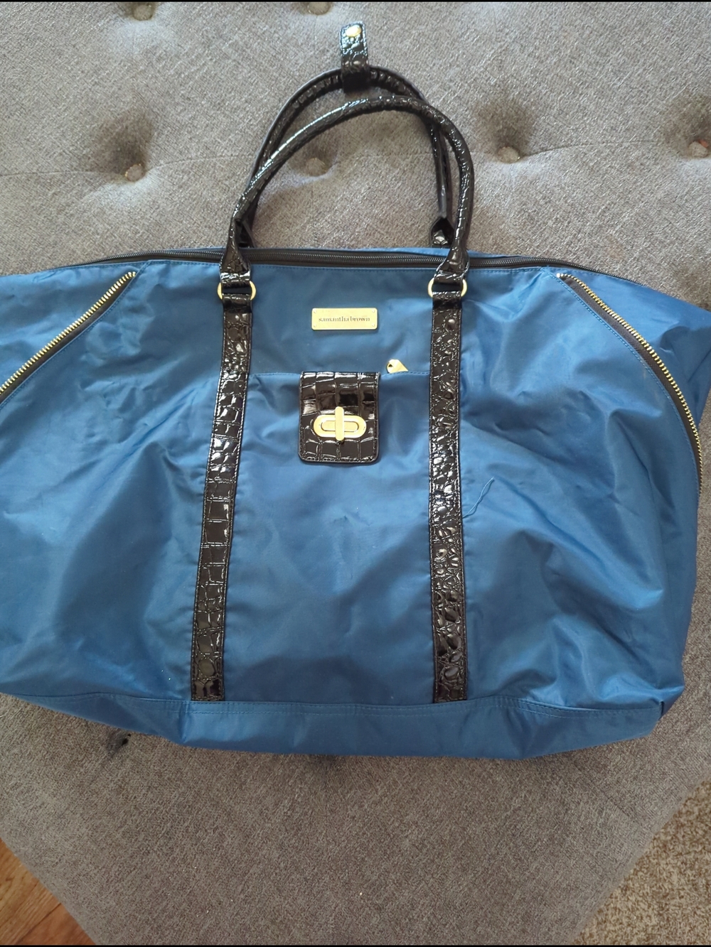 Samantha Brown Blue Teal Large Croc-Embossed  Travel Bag Weekend Tote Purse